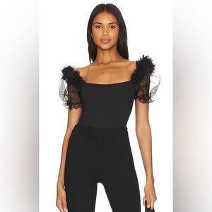 Free People pretty petals Black Sheer Puff Sleeve Blouse